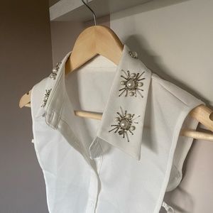 Mock collar button up blouse